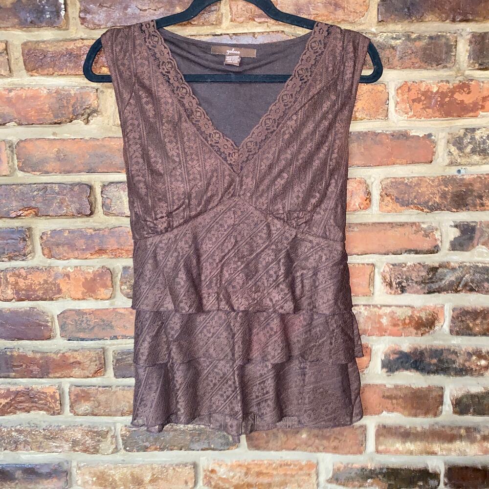 Galeno Brown Lace Vintage Y2k Sleeveless Tiered Layered Top Women's Size XL
